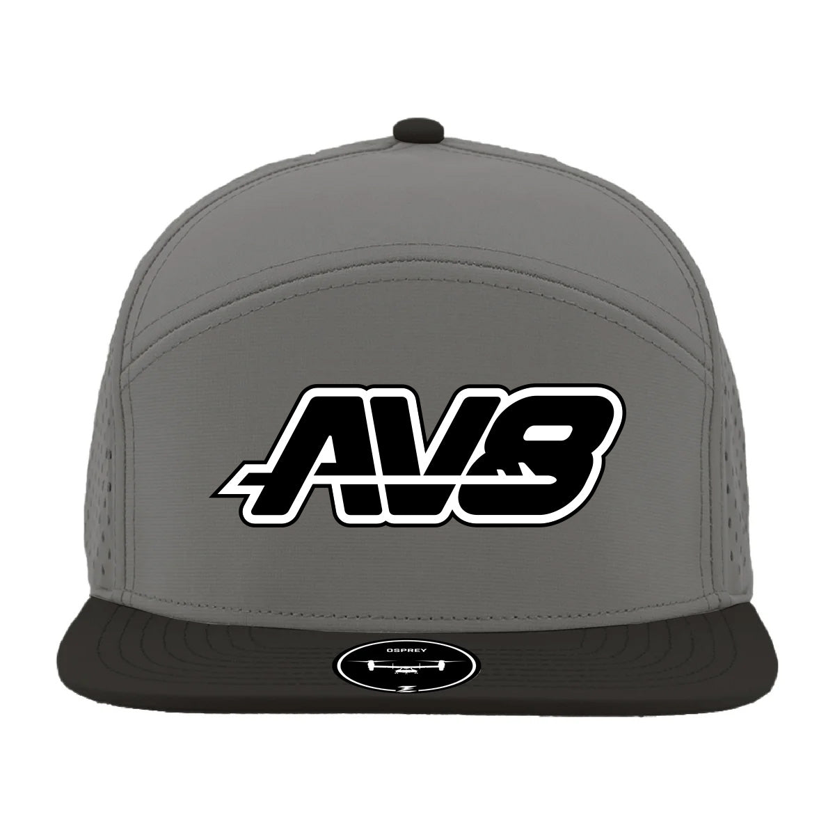 AV8 Grey with Black Brim 7 Panel Logo Hat Main image